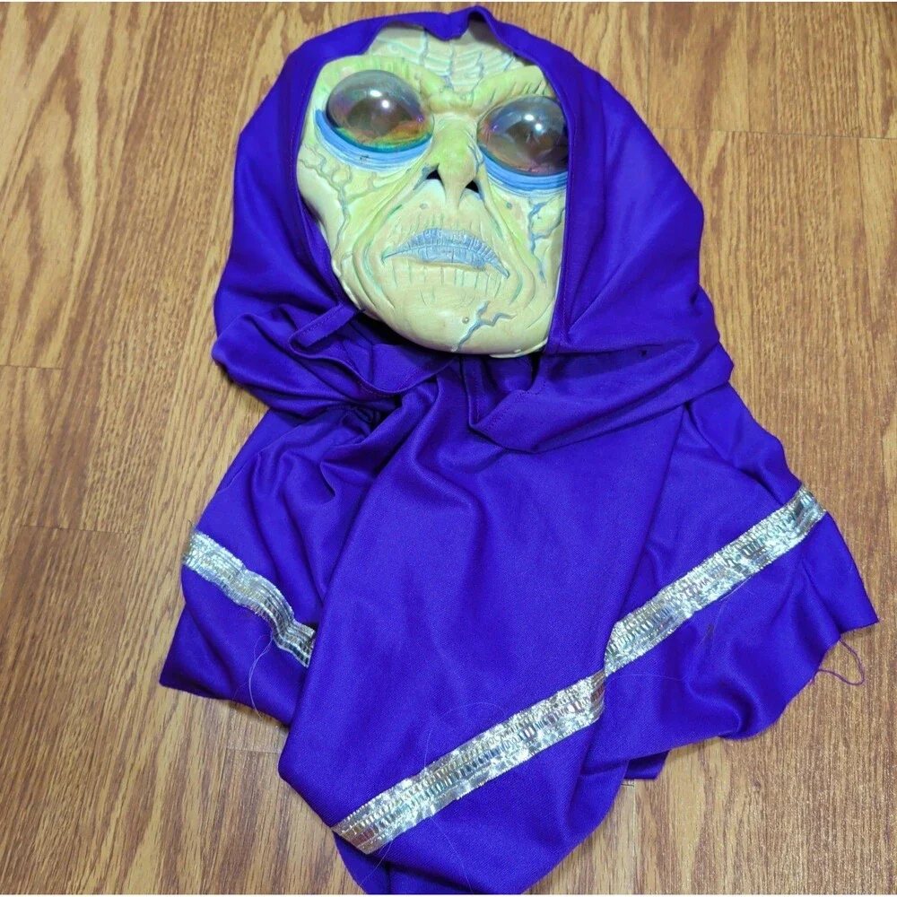 VTG Easter Unlimited Green Purple Space Martian Alien Hooded Mask HALLOWEEN!